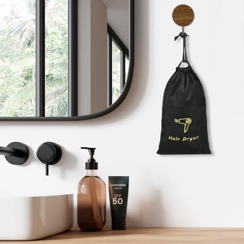 Black Linen Hair Dryer Storage Bag Drawstring Travel Pouch — view 4