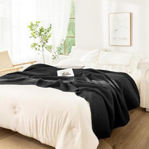 CHUFFED 100% Cotton Waffle Blanket Bed Throw Single Size-Throw Blanket for Bed Sofa Travel-Soft Lightweight Breathable Blankets and Throws for All Season Charcoal Throw 130x150cm — view 6