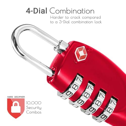 CFMOUR Suitcase Locks, TSA Approved Luggage Locks, 4-dial, Red, 2 Pcs — view 2