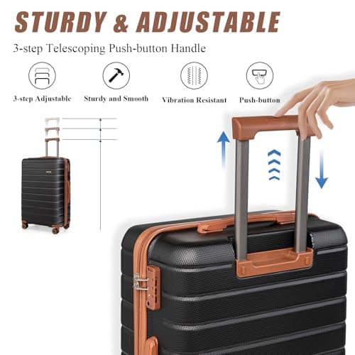 Cosbarn Luggage Sets 5 Piece Suitcases with Wheels, 5 Piece Sets (20/24/28/DB/TB), Fashion (Black) — view 6