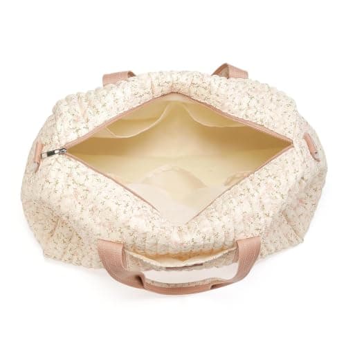 GSenhui Quilted Duffle Bag for Women Cute Baby Hospital Bag Floral Duffel Bags (Cream Vertical Floral) — view 6