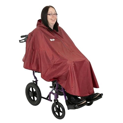 Days Wheelchair Poncho – Waterproof Rain Cover for Wheelchair Users, Full Body Protection with Hood, Zip Closure & Rear Vents – Lightweight, Easy-Fit Mobility Poncho – Burgundy, 133 x 100cm
