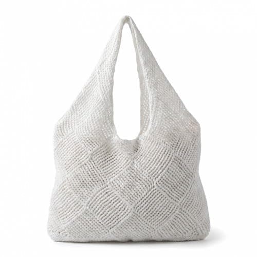 Solvio Crochet Beach Bag for Women, Retro Hollow Out Knit Bag, Mesh Tote Bag, Lightweight Woven Shoulder Handbag for Holiday Travel Shopping Daily Use (White)