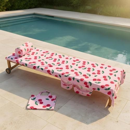 OHS Inflatable Bolster Pillow, Gifts for Women Back Support Beach Pillow with Cherry Soft Microfibre Cover for Sun Loungers Poolside Portable Travel Cushion, 36 x 16 x 16cm — view 6