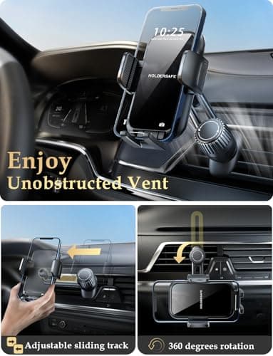Phone Holder for Car Vent: [Never Blocking] Air Vent Cell Phones Mount, Quick Release Car Phone Mount with Stable Hook Clip, 360° Rotation Automobile Phone Cradle for iPhone Samsung Huawei-Acrylic — view 2
