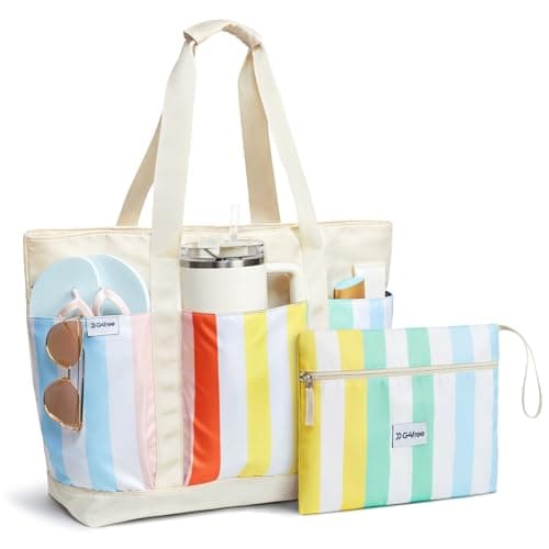 G4Free 35/50L Foldable Beach Bag with Zipper Pockets, Waterproof Tote Pool Handbags for Women, Compatible with Stanley Cup, Weekender, Travel, Holiday