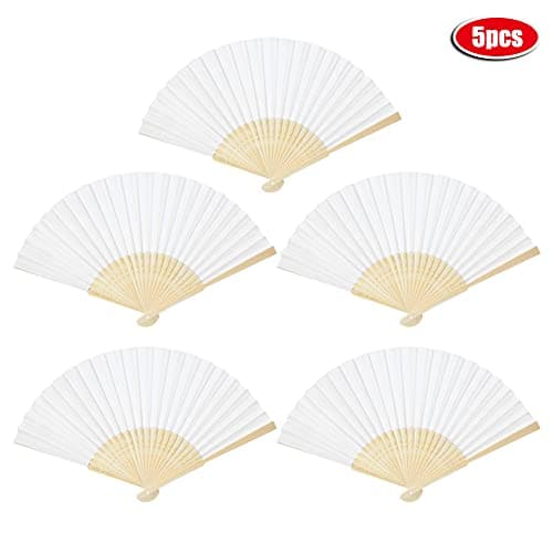 HELEVIA Folding Hand Fan, 5 Pack, 8.3 Inch Compact (White) — view 5