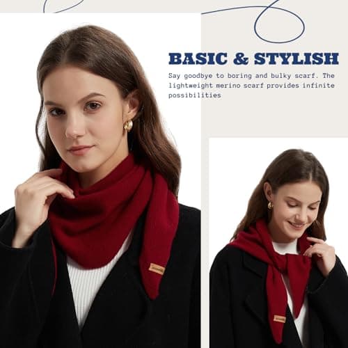 ACUSHLA 100% Merino Wool Triangle Scarf for Women Fashion Neckerchie, Red — view 2