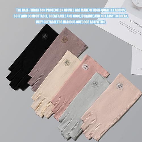 OTKARXUS Summer UV Protection Driving Gloves Women,1 Pair Half Finger Sunblock Gloves,Non Slip Sun Protection Gloves Mittens for Gel Nails Riding Cycling Hiking Fishing Outdoor Activities (A Beige) — view 3