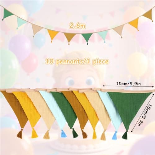 Alaoo Fabric Bunting Banner, 2.6M Triangle Garland Flags with Tassels, Double Sided Colorful Cotton Bunting for Birthday, Wedding, Indoor Activity Party Festivals Decoration (Brownish Yellow) — view 2