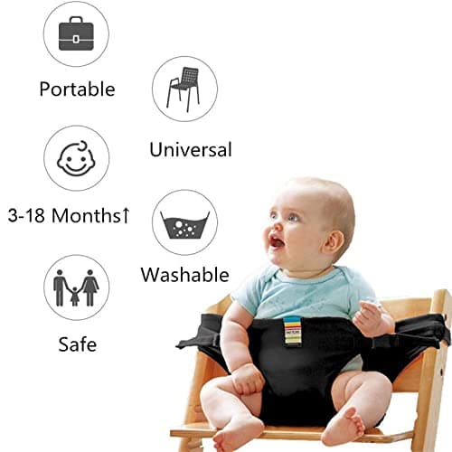 Lychee Baby Dining Chair Safety Seats with Straps, Toddler High Chair Harness Belt, Portable Feeding Booster Seat Strap for Travel/Home/Restaurants/Shopping (Black) — view 3