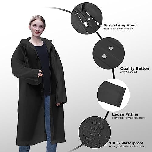 Vicloon Portable Raincoat, 2 Pack Rain Poncho Adult Waterproof with Hoods and Sleeves, Reusable Rain Resistant Poncho for Camping, Emergency Situations, Travel — view 5
