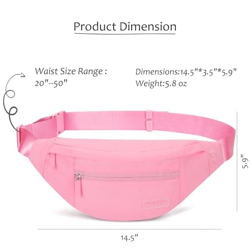MAXTOP Large Bumbag Waist Fanny Pack Running Belt for Men Women Unisex Bum Bag with Headphone Jack and 4-Zipper Pockets Adjustable Belt for Travel Running Jogging Workout Hiking Gifts Pink — view 5