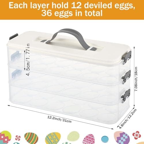 Deviled Egg Containers - Deviled Egg Platter, 31 x 12 cm, 3 Layer Tray for Kitchen Fridge, Portable Food Carrier, Multi Tier Stackable Design with Lid, Food Storage Tool for Travel, Party, Camping — view 5