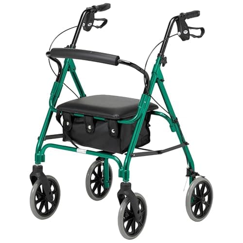 Days Rollator Walker with Seat – Lightweight Walking Aids Rollator, Adjustable Walking Frame with Wheels, Safe-Lock Brakes & Comfort Handles, Folding Mobility Aid for Users 5'5"–6'2" – Medium, Green
