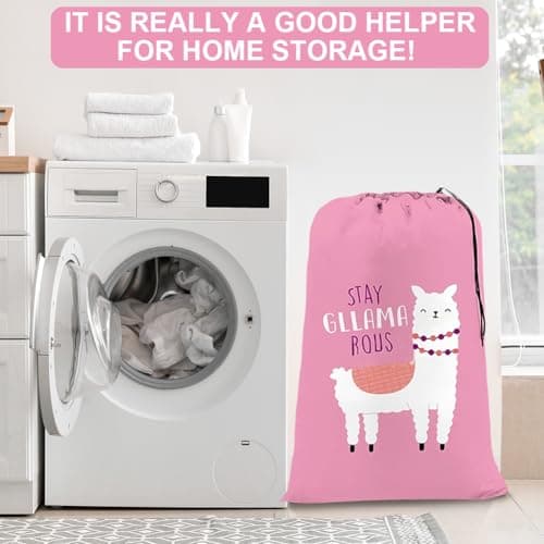 flintronic Extra Large Laundry Bag, 61×91cm Foldable Storage Bag, Dirty Clothes Bags, with Drawstring Closure, Durable Rip-Stop, Convenient, for Travel/Bathroom/Bedroom/Dormitory-Pink Lamb — view 6