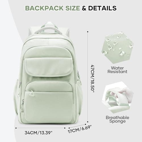 HYC00 School Bag Girls Teens Backpack Womens Fits 15.6 Inch Laptop Water-Resistant Lightweight Rucksack Bag for Women with Anti-Theft Pocket for School College Travel Work Casual Daypacks, Mint Green — view 3