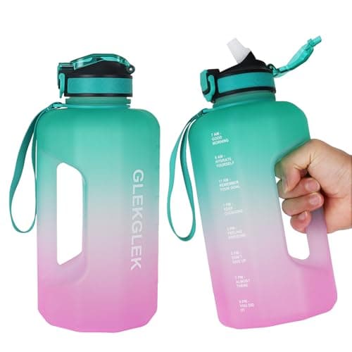 GLEKGLEK 2.2L Water Bottle with Straw, Handle, Leakproof, Green Pink — view 2