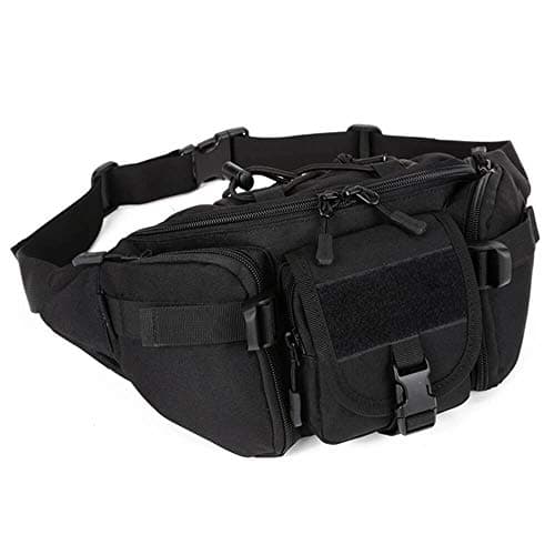 YuanWen Waist Bag, Tactical Bumbag Molle Military Large Waterproof Fanny Pack Bum Bag for Outdoors Hiking Camping Running Walking Trekking Black