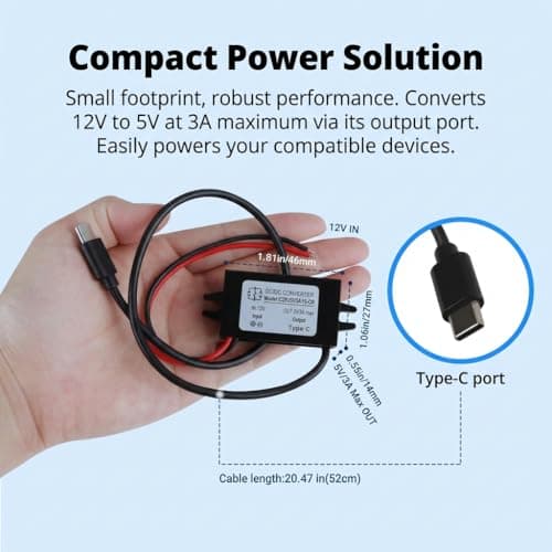 Waterproof 12V To 5V Converter USB Type C Output, DC DC Step Down Power Adapter 5V 3A, Epoxy Potted Buck Converter For Car Auto Power Supply, Raspberry Pi 4, Mobile Devices, Short Circuit Protection — view 2