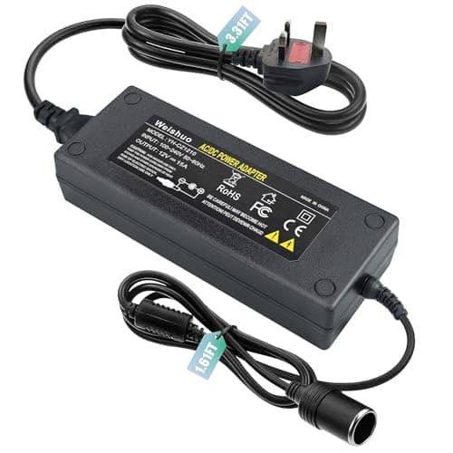 220V to 12V Adapter 15A 180W - UK 3-Pin Plug AC to DC Car Power Converter, Cigarette Lighter Socket for Vehicle Refrigerator, Tire Inflator, Automotive Vacuum & Road Trip/Home Use