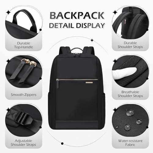 GOLF QUALITY 15.6 Inch Laptop Backpack for Women, Anti-Theft Water Resistant Commuter Backpack, Large Capacity Carry On Cabin Bag for College Work Travel UK (Black) — view 5