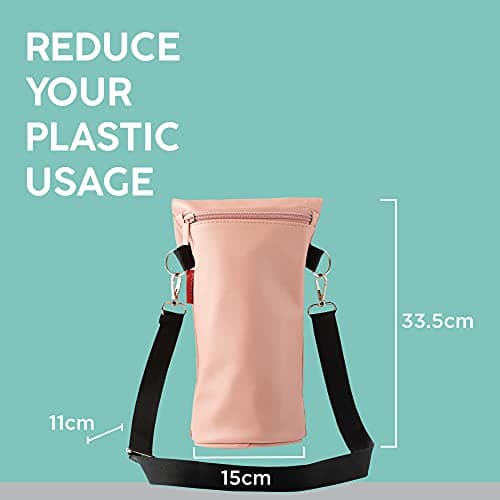 Typhoon PURE Bottle Bag | Vegan Leather Bag Perfect For Hiking or Travel | Keep Bottles Safe, Easy to Carry, and Cool On the Go | Pink, 110mm x 150mm x 335mm — view 3