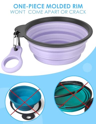 Heouvo Collapsible Dog Bowls with Bottle Carrier, 2 Pack Travel Dog Water Bowl with Upgraded Carabiner, One-piece Molded Rim No Fall Off or Crack (Pink/Violet, Large(Pack of 2)) — view 3