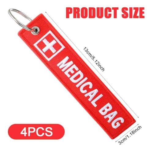 4PCS Medical Alert Bag Tag Double-Sided Medical Equipment Red Keychains Label Reusable Durable Luggage ID Tags for Backpacks Purse Travel — view 2