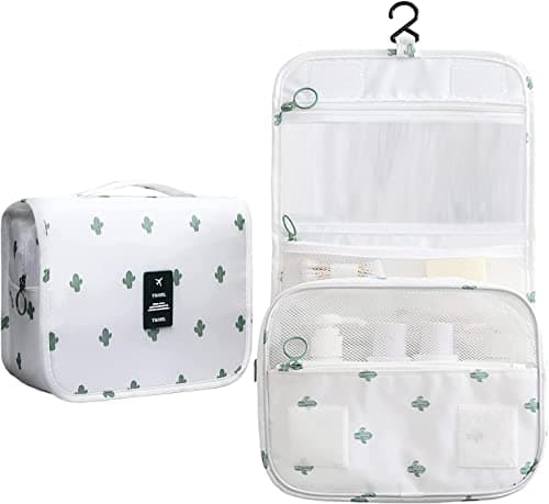 Travel Toiletry Bag Hanging Wash Bag Portable Women Girls Cosmetic Makeup Organizer with Waterproof Drawstring Bag Bathroom Shower Bag for Business Trip, Gym, Vacation & Household (Cactus) — view 3