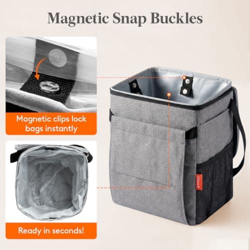 Lifewit Car Bin with Lid, Hanging Trash Bag with Tissue Holder, Grey — view 6