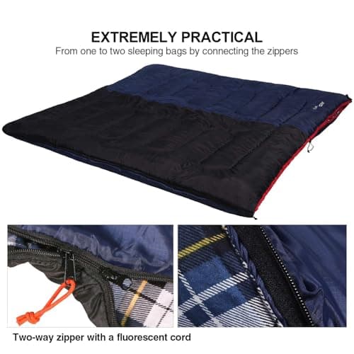 REDCAMP Cotton Flannel Sleeping Bag for Adults,3-4 Season,Blue 3lbs — view 6