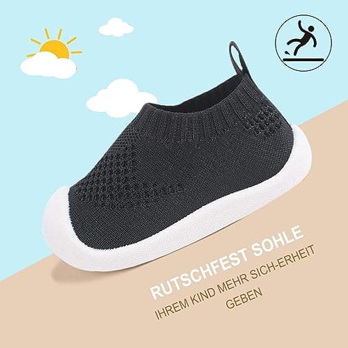 Baby boys Girls Walkers Infant Sneakers Yellow Size 3.5 Mesh Breathable Lightweight Toddler Casual Shoes Non Slip Cotton Flying Woven Fabric Mesh Slip-on Breathable Lightweight Trainers Black — view 4