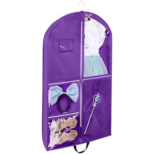 AMFUN Suit Bag with Zipper, Dance Costume Garment Bags for kids, Waterproof Hanging Suit Bags, Foldable Lightweight Garment Bags, Lightweight Clothes Cover for Wardrobe and Travel, Purple