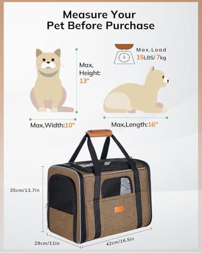 Morpilot Cat Carrier - Airline Approved, Top Opening Portable Dog Bag with Breathable Mesh/Removable Mat, Adjustable Shoulder Strap & Bowl, Foldable Travel Cage, M, Brown (Max 7kg) — view 2