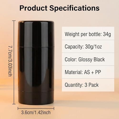 3 Pcs 30ml/1oz Black Plastic Empty Round Deodorant Containers Twist Up Filling Stick Deodorant Bottles Refillable Lip Balm Tube for DIY Cosmetic Lipstick Sunscreen — view 2