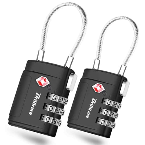 2 Pack TSA Approved Luggage Locks, Combination Travel Cable Suitcase Padlock with Alloy Body, Metal 3-Digit Waterproof Lock, TSA Accepted Outdoor Keyless Resettable Lock for Lockers, Bags, Gym-Black