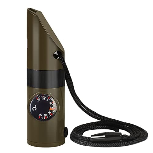 Vspek 7 in 1 Survival Whistle, Camping Survival Tool, Emergency Whistle Compass/Thermometer/LED Torch/Magnifier/Mirror with Lanyard Safety Kit, Outdoor Multifunctional Tool for Camping, Hiking