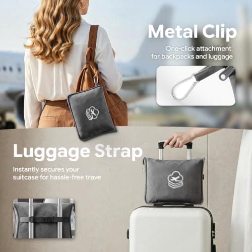 JAJALUYA Travel Blanket, Soft 2-in-1 Airplane Blanket, 65x40 Inches, Travel Essentials Car Blanket with Luggage Sleeve & Backpack Clip (Light Grey) — view 4