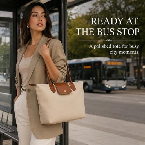 GEEKPC Large Waterproof Nylon Tote Bag For Women - Foldable Lightweight Design With Zip Closure And Comfortable Shoulder Strap Fits 13.3 Inch Laptop With Multiple Pockets For Organised Storage — view 2