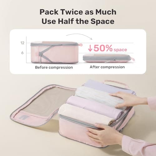 Compression Packing Cubes for Suitcases, Ultralight 8 Set Packing Cubes for Backpack Waterproof Luggage Packing Organizers Expandable for Travel Accessories and Essentials-Rose grey — view 2