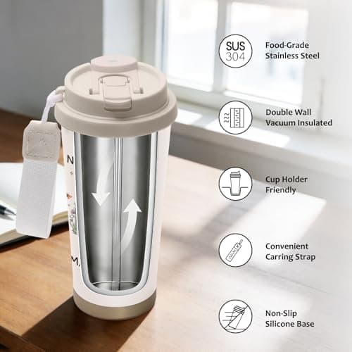 NEIUJADK Book Lovers Gifts Tumbler Stainless Steel 2-in-1 Lid Coffee Tumbler 18 oz Readers Gift Insulated Travel Coffee Mug Book Lovers Reading Accessories Water Bottle for Women Men — view 3