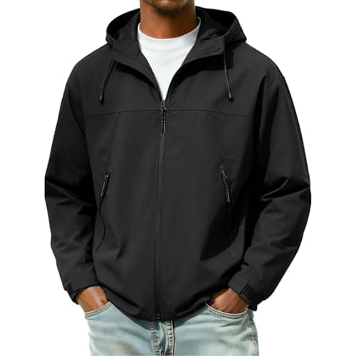 Anbiryeik Waterproof Jackets Mens Windproof Hooded Raincoat Lightweight Packable Softshell Jacket Fast Dry Breathable Summer Windbreaker Pullover Top for Running Cycling Climbing Walking Black M — view 2