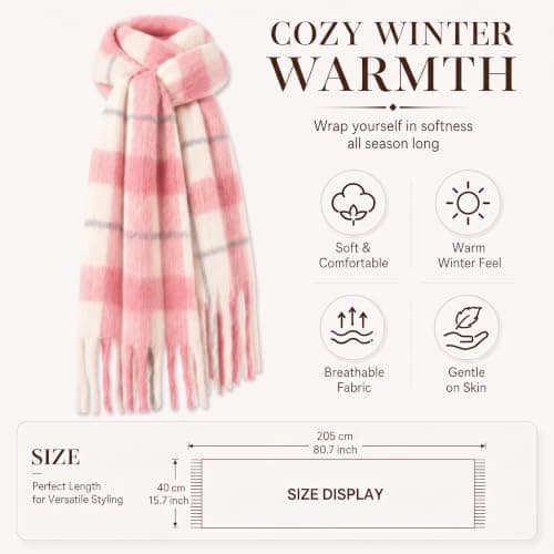 Fjquamitix Womens Blanket Scarves Winter Warm Tartan Plaid with Fringes — view 2