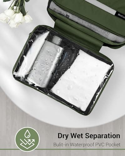 Maliton Hanging Toiletry Bag, Waterproof Foldable Wash Bag (Army Green) — view 5