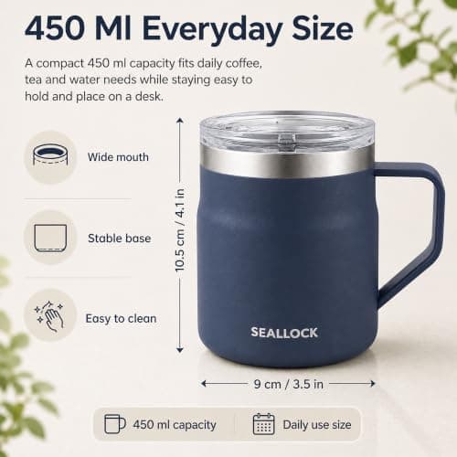 SiHuiTu 450ml Insulated Stainless Steel Coffee Mug with Lid & Handle (Blue) — view 2