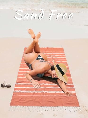 Ouxiaobai Turkish Beach Towel Oversized - 40"x70" Quick Dry Sand Free Thin Beach Towels for Adults, Extra Large Lightweigh Travel Towel(Coral) — view 4