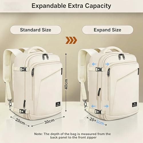 MATEIN for New Expandable Ryanair Cabin Bags 40x30x20 Underseat, Travel Rucksack Cabin Size, Ryan Air Bag 40x30x20, Under Seat Flight Backpack, Hand Luggage Backpack for Travelling, Beige — view 3