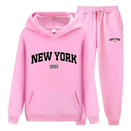 Unisex Letter Print Hoodie and Sweatpants Set for Couples, York Theme Casual Wear, Soft Cotton Blend Tracksuit with Adjustable Drawstring, Matching Outfit for Daily, Lounge, or Travel (S)
