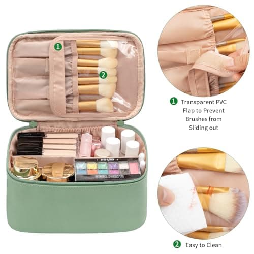 Travel Makeup Bag Portable Cosmetic Bag with Makeup Brushes Organiser Green — view 3